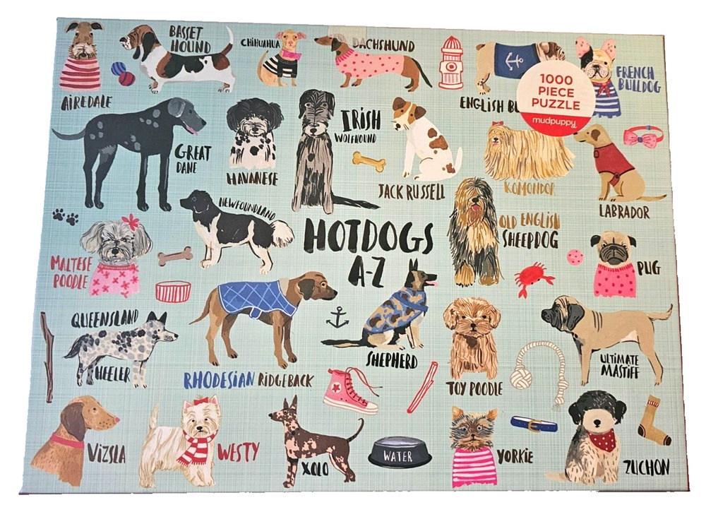 Mudpuppy Jigsaw Puzzle 1000 pc Hotdogs A-Z Puzzle Dogs Puppies